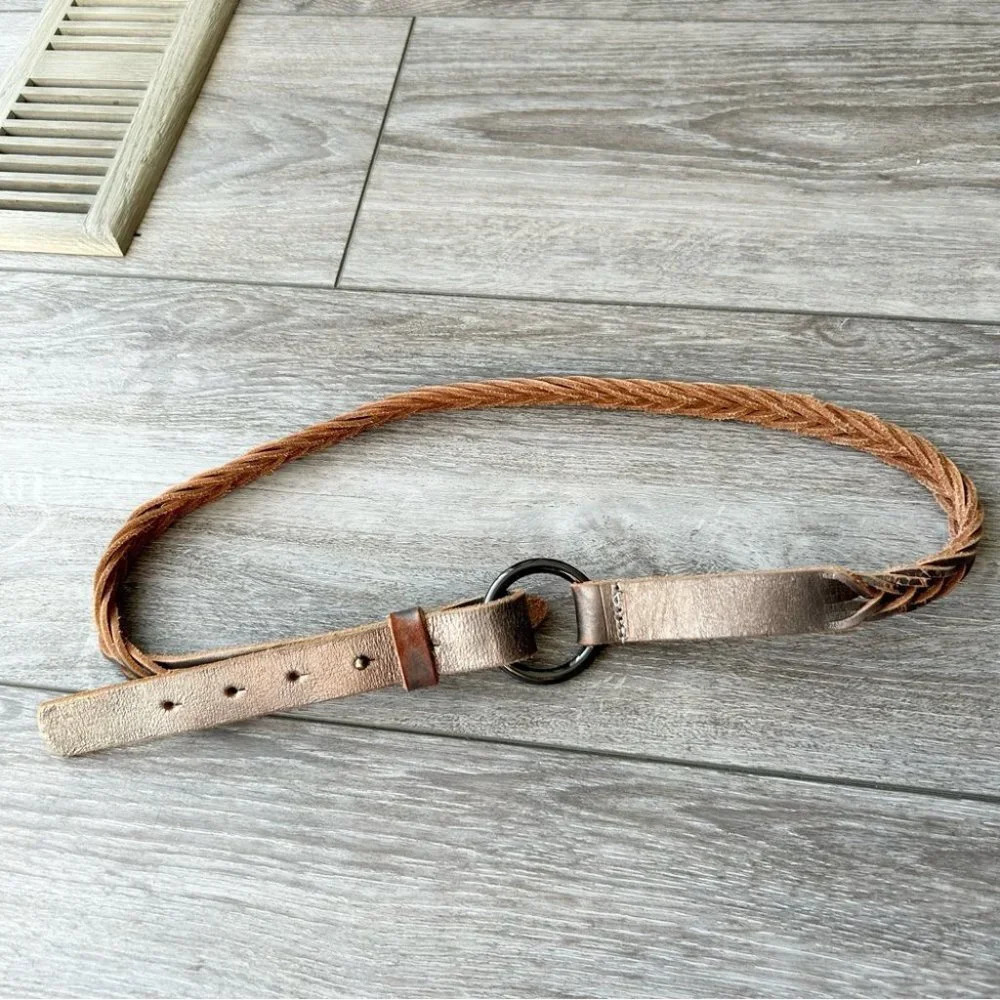 Gap Pearl Silver Leather Braided Leather Belt